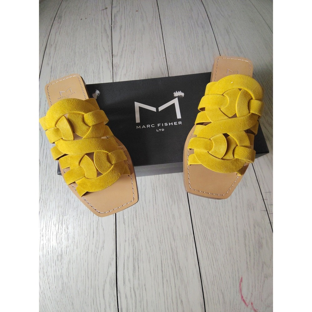 Marc Fisher LTD Kimiko Yellow Suede‎ Woven Slide Sandals MLKIMIKO-QV Size 6M